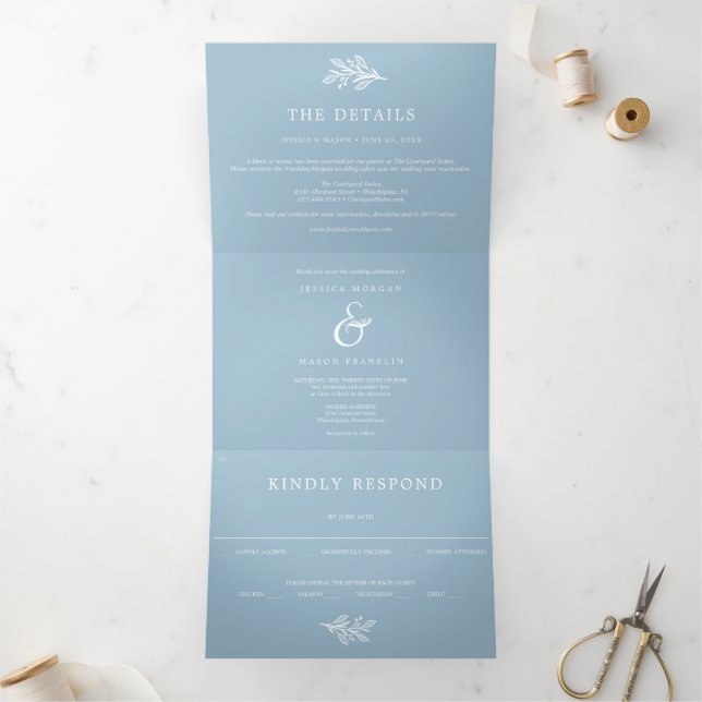 Boda azul turbulento Tri-Fold Invitaciones RSVP (Interior)
