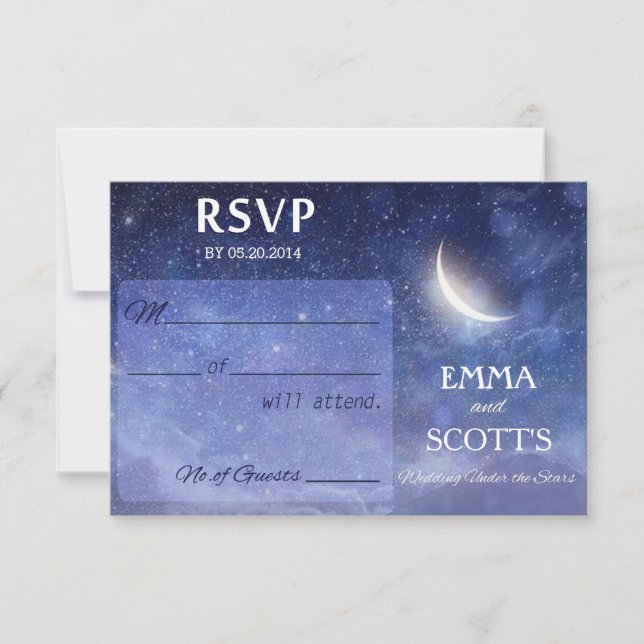 Boda bajo el juego de tarjetas RSVP de estrellas (Anverso)