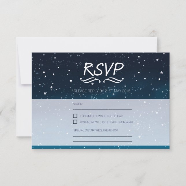 Boda bajo las estrellas RSVP cielo azul nocturno (Anverso)