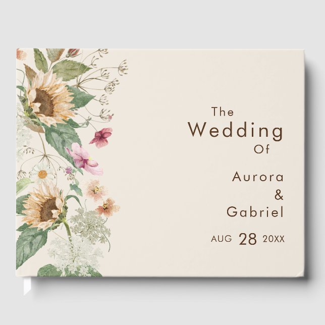 Boda beige de girasol ruso - libro invitado (Anverso)