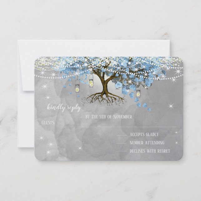Boda Bell Blue Heart Leaf Tree RSVP (Anverso)