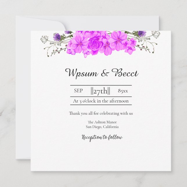 Boda Bella Tarjeta de Invitación Floral (Anverso)