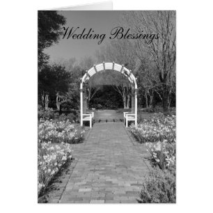 Boda bendice jardín blanco y negro con arco