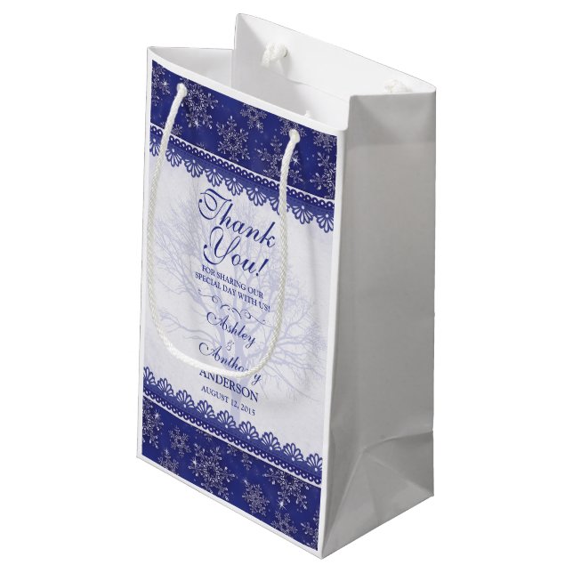 Boda Bienvenida Regalo Bolsa Azul Invierno Snowfla (Angulo reverso)