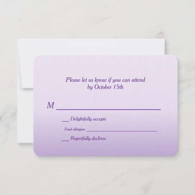 Boda bilingüe púrpura Ombre RSVP (Anverso)