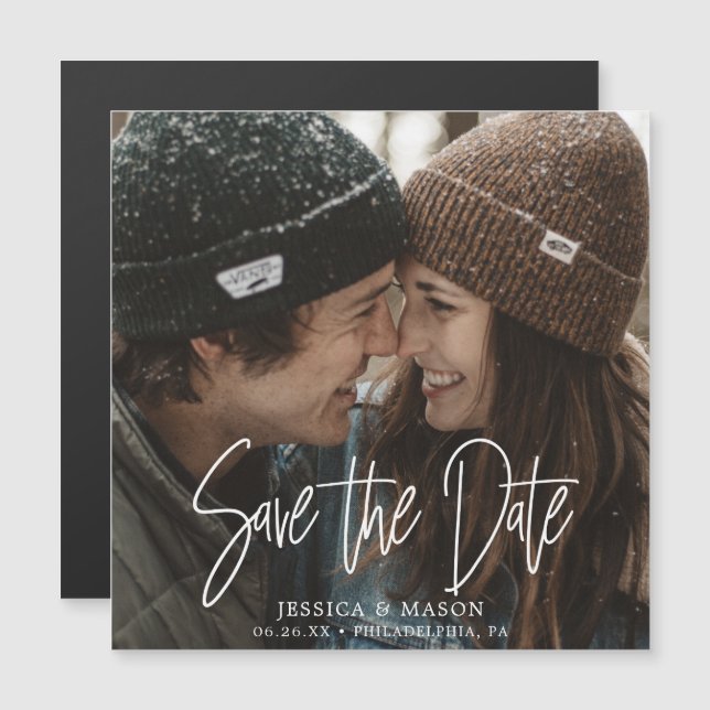 Boda blanca de Mod salva imanes de fecha con foto (Anverso/Reverso)