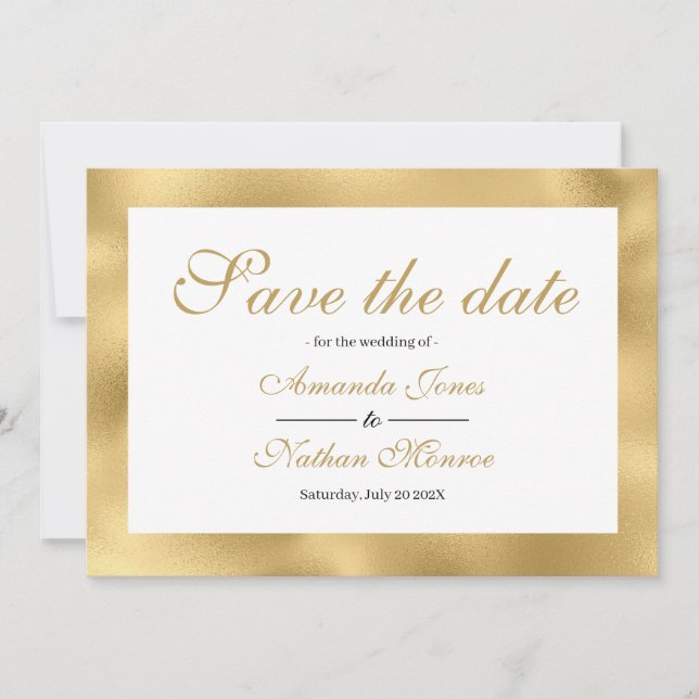 Boda blanca elegante dorada Guardar la tarjeta de  (Anverso)