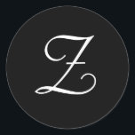 Boda blanco negro Pegatinas monográficos Z<br><div class="desc">Estos pegatinas presentan un elegante monograma Z cursivo. Excelente para favores de boda,  etc.</div>