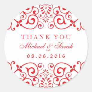 Boda Blanco Rojo Victoriano Swirl Pegatina Floral