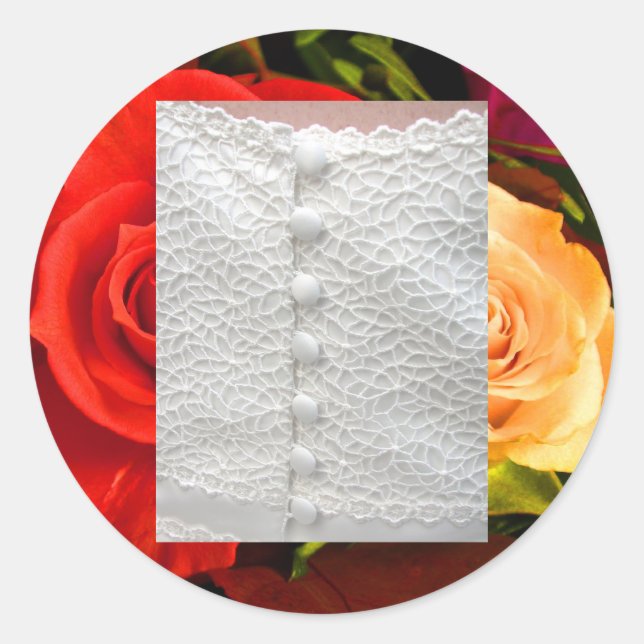 Boda blanco vestido Pegatina amarillo rojo (Anverso)