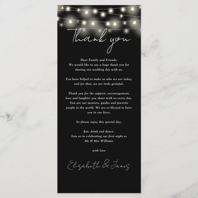 Boda Blanco Y Negro Gracias Colocar Tarjeta (Anverso)