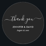 Boda blanco y negro moderno gracias a los Pegatina<br><div class="desc">Moderno personalizado boda blanco y negro gracias a pegatinas que presentan un estilo de letra de escritura moderno. Elementos coincidentes disponibles.</div>