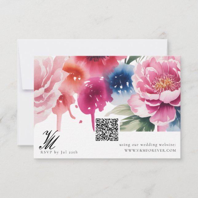 Boda Blossom Bright Código QR Tarjetas RSVP (Anverso)