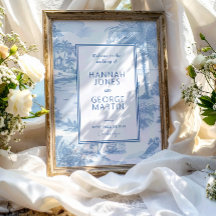 Boda Blue Coastal Toile señal de bienvenida