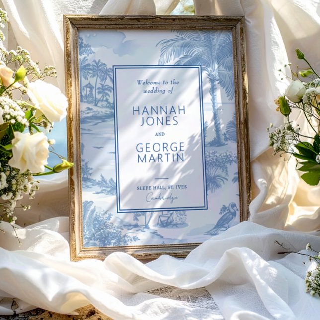 Boda Blue Coastal Toile señal de bienvenida (Subido por el creador)