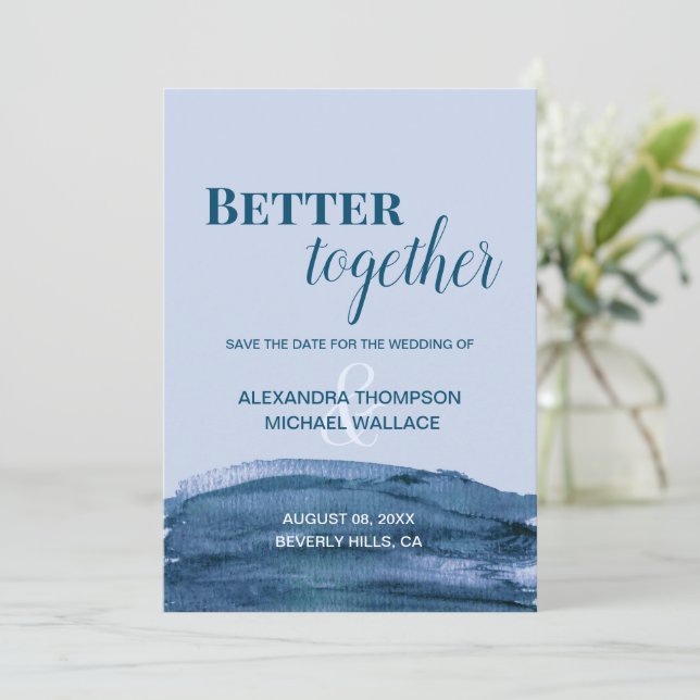 Boda Blue Modern Better Together acuarcolor (Anverso de pie)