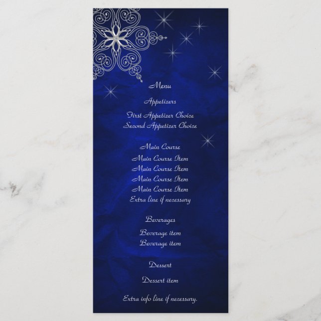 Boda Blue Silver Star Snowflake Tarjeta para rack (Anverso)