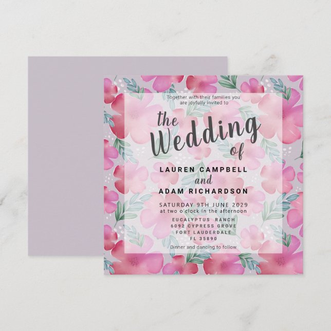 Boda Boho Acuarela Floral Rosa Blush  (Anverso / Reverso)