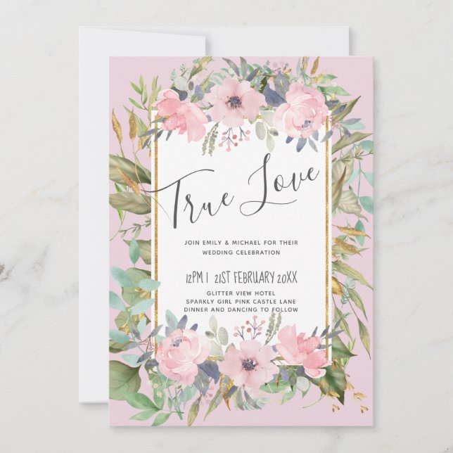 Boda Boho de la vegetación floral rosa de Rubor (Anverso)