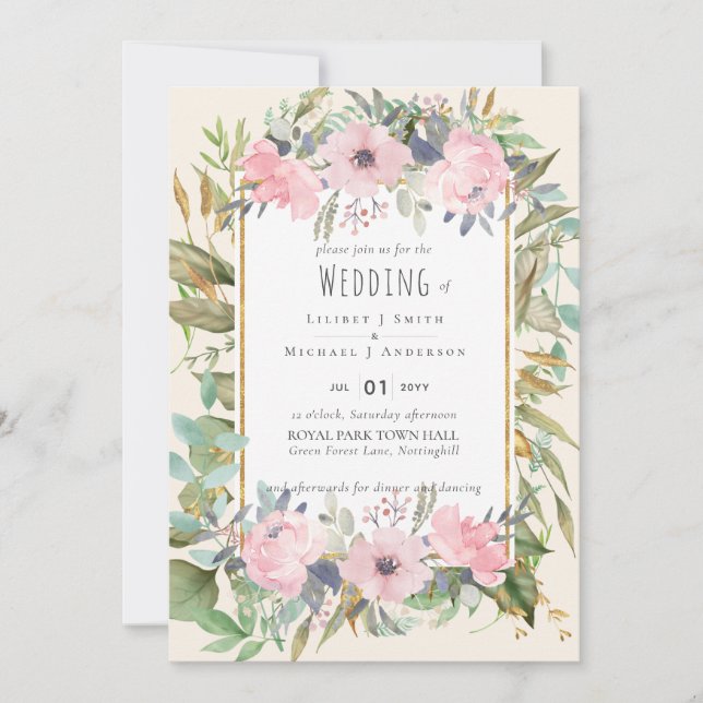 Boda Boho de la vegetación floral rosa de Rubor (Anverso)