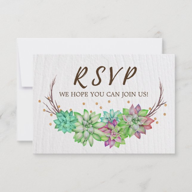 Boda Boho Rústica Floral Suculentas RSVP (Anverso)