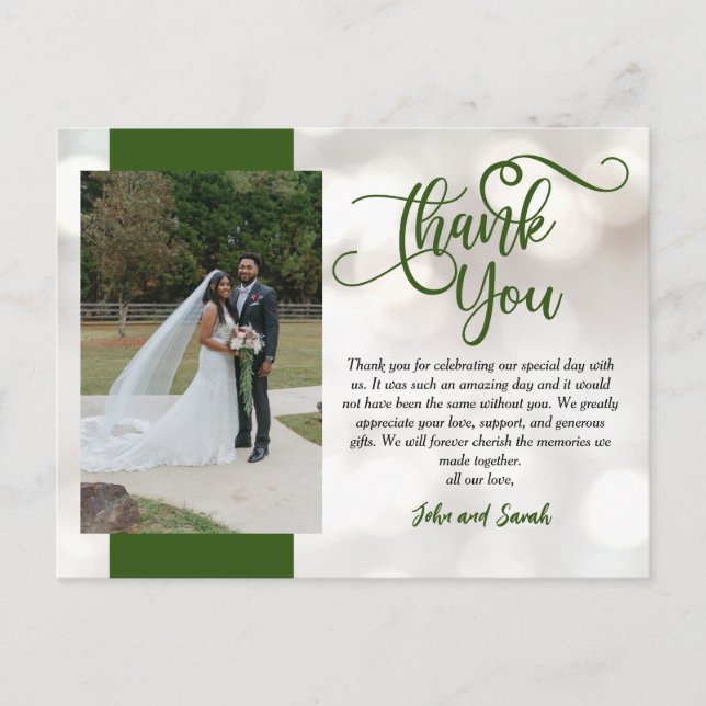 Boda Bokeh Nota de agradecimiento Postcard (Anverso)