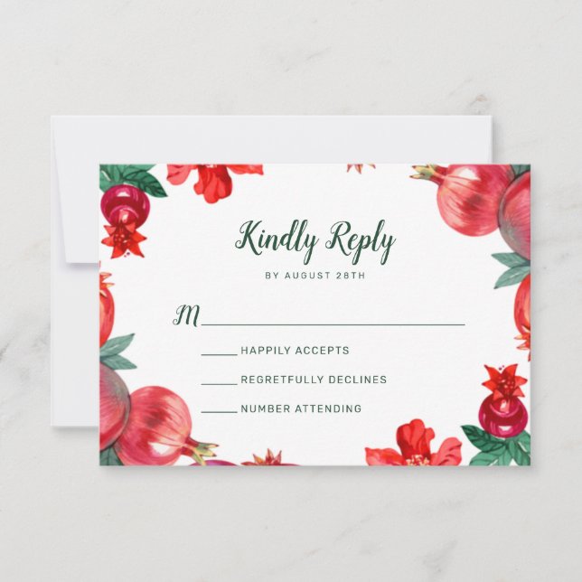 Boda botánica de la granada roja RSVP (Anverso)