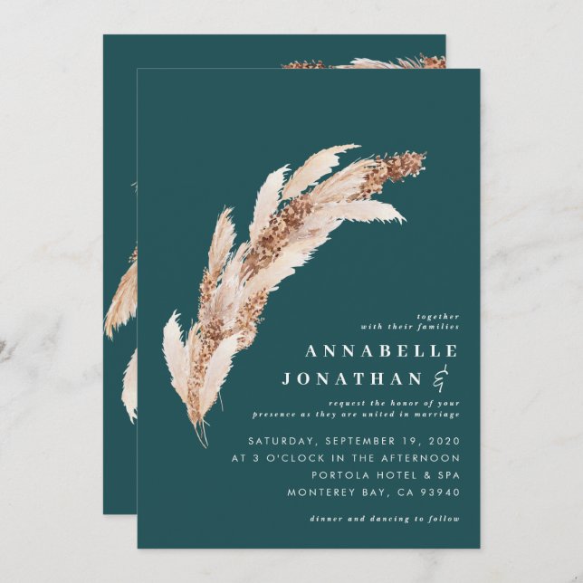 Boda botánica elegante de pasto verde azulado (Anverso / Reverso)