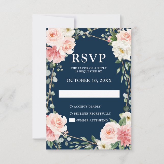 Boda Botánica Floral de la Marina de Rubor RSVP (Anverso)