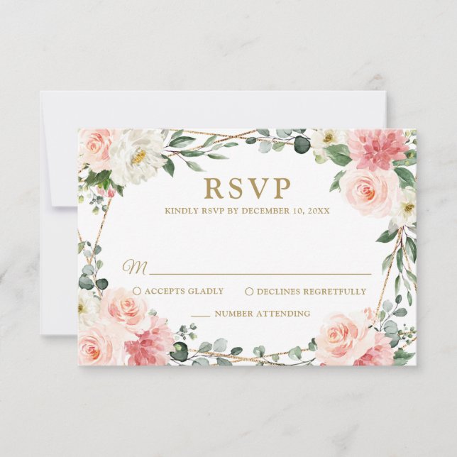Boda Botánica Geométrica Floral Rosa Rubor RSVP (Anverso)