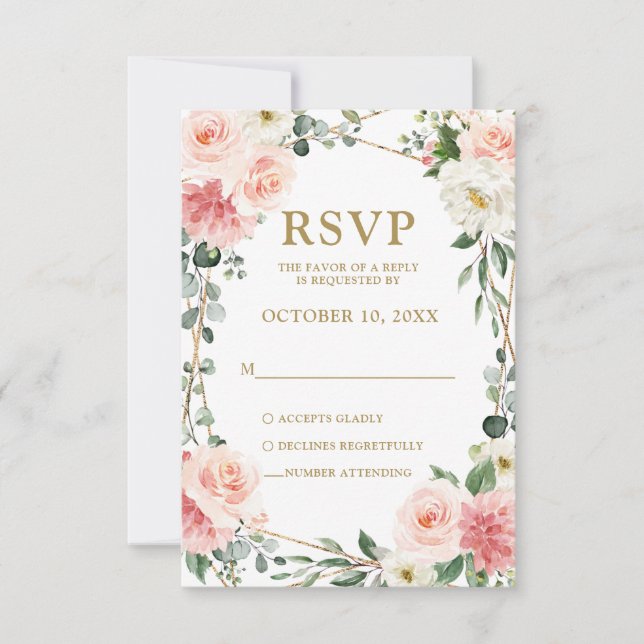 Boda Botánica Geométrica Floral Rosa Rubor RSVP (Anverso)