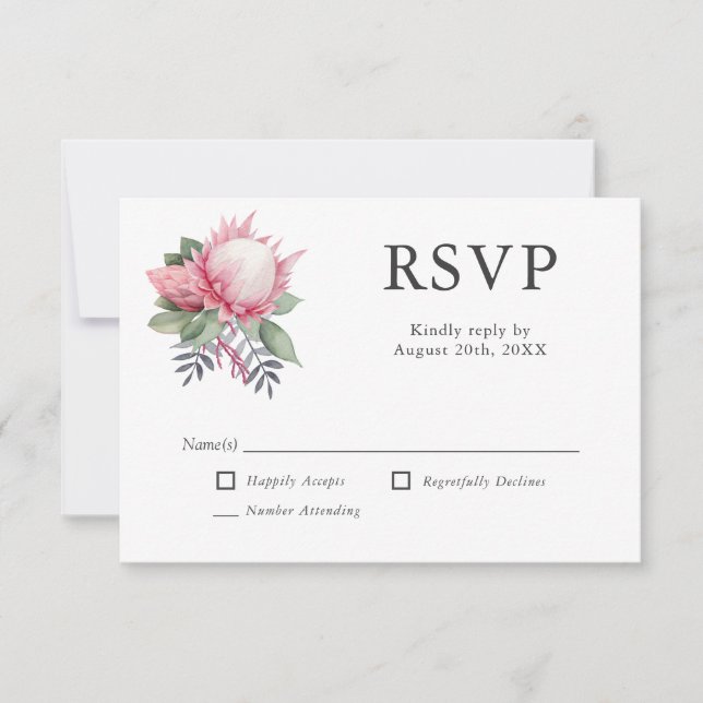 Boda botánica King Protea RSVP (Anverso)