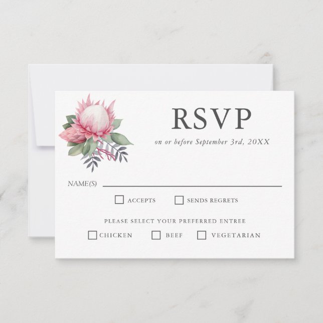 Boda botánica King Protea RSVP Elecciones Entree (Anverso)