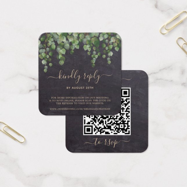 Boda botánico de eucalipto Rústico Código QR RSVP (Oficina)