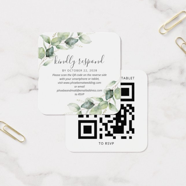 Boda botánico moderno Código QR Eucalyptus RSVP (Oficina)