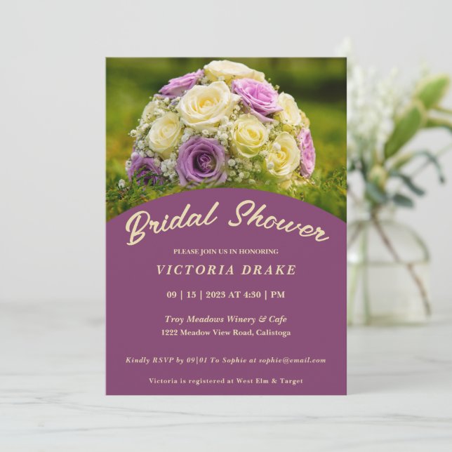 Boda Bouquet Bridal Shower Invitación (Anverso de pie)