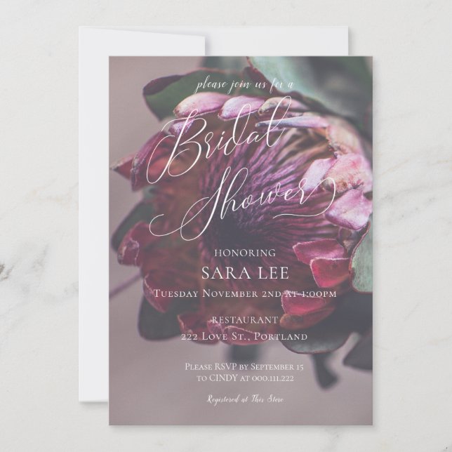 Boda Bridal Shower Invitación a protea Purple (Anverso)