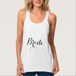 Boda BRIDE flowy top de tanques para mujeres<br><div class="desc">Boda BRIDE flowy tank top para mujeres. Moda hipster de moda para camisetas y top con texto personalizado. Ropa casual de manga corta de Guay para las mujeres atando el nudo pronto. Plantilla de tipografía de caligrafía de guión elegante. Ropa fina para la fiesta de compromiso, soltera, chicas nocturnos, ducha...</div>