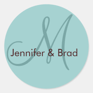 Boda Bride Groom Nombres Monograma Pegatina Azul