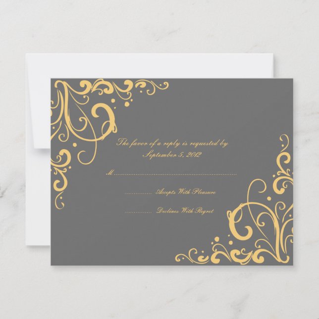 Boda brillante gris y amarilla RSVP (Anverso)