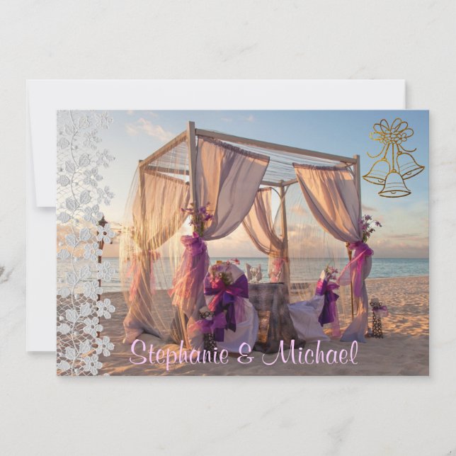 Boda Cabana En La Invitación A La Boda De Playa (Anverso)