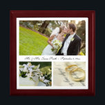 Boda| Caja de mantenimiento<br><div class="desc">Muestra tus imágenes favoritas en la tapa de esta hermosa caja de joyas/conservas. Fabricada en madera lacada, la joyería viene en roble dorado, negro empobrecido, verde esmeralda y caoba roja. El fieltro blando protege tus joyas y objetos colectivos.</div>