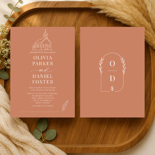 Boda Capilla Terracota Línea Arte Invitación de Bo