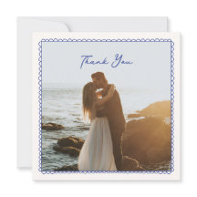 Boda caprichoso, de mano azul, tarjeta de agradeci