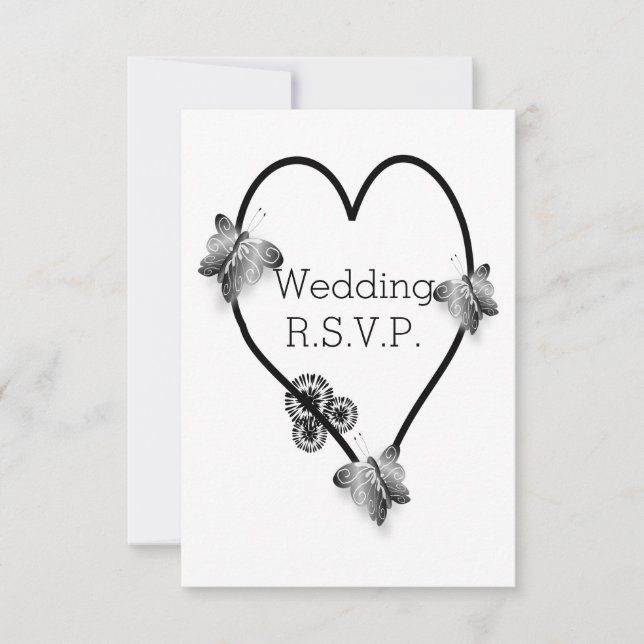 Boda Cardíaca de Mariposa Blanca Y Negra RSVP (Anverso)