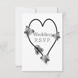 Boda Cardíaca de Mariposa Blanca Y Negra RSVP