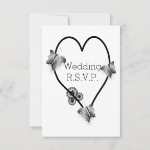 Boda Cardíaca de Mariposa Blanca Y Negra RSVP