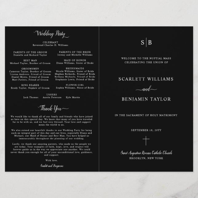 Boda católico negro con programa de masa completa (Anverso)