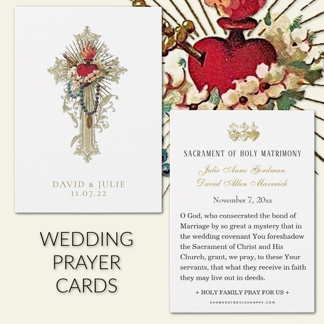 Boda católico Rezando Cruz y Corazón de María (Immaculate Heart of Mary with Gold Cross Catholic Wedding prayer cards)