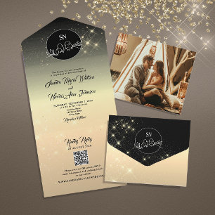 Boda Celeste De Oro Negro Todo En Una Invitación